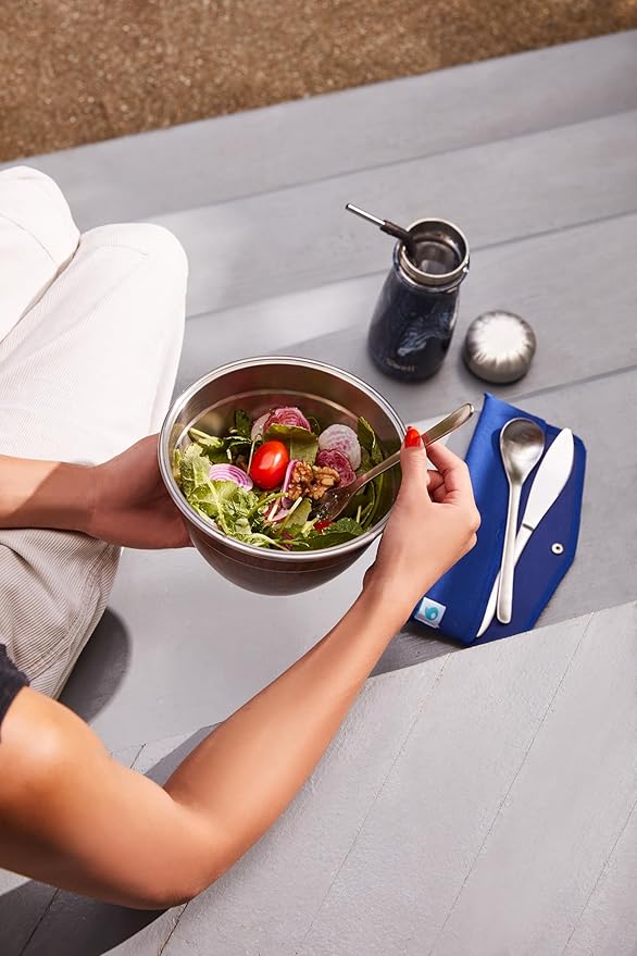 S’well Stainless Steel 64oz Salad Bowl Kit in Onyx,Comes with 2oz Condiment Container and Removable Tray for Organized Serving,Leak-Proof and Dishwasher Safe,(Pack of 8)