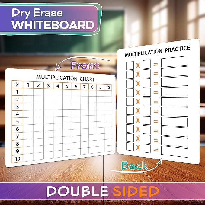 SCRIBBLEDO Dry Erase Multiplication Chart Whiteboard 9" x 12" Multiplication Table Double Sided Times Table Math Manipulatives White Board for Kids Students Classroom and Home Mini Lapboard Game