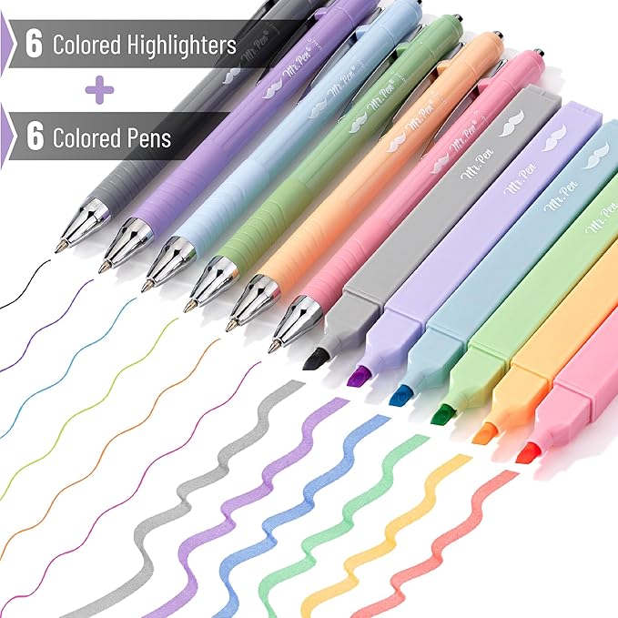 Mr. Pen- Aesthetic Highlighters and Pens, 12 Pack, Assorted Colors Bible Highlighters, Colorful Ink Bible Pens