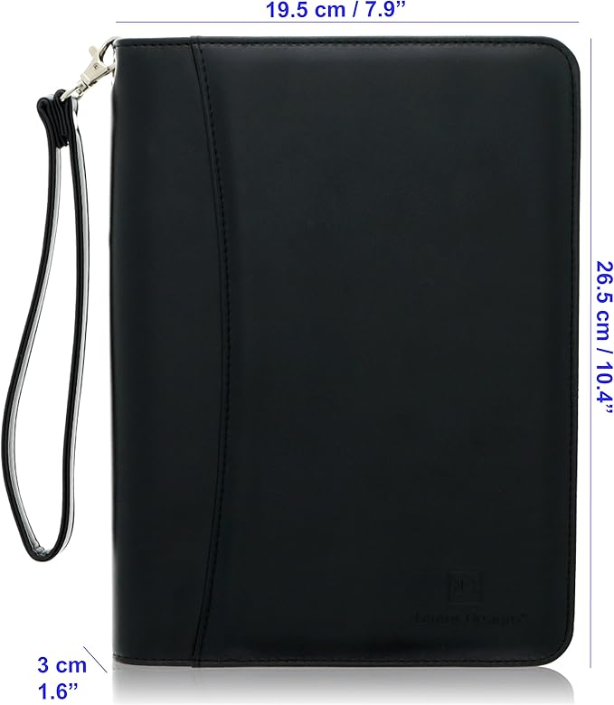 Customized Junior Zippered Leather Padfolio - Name/Logo Printed on Black PU Leather Portfolio Binder & Organizer Folder with 8 Inch Tablet Sleeve & with Junior Legal Notepad