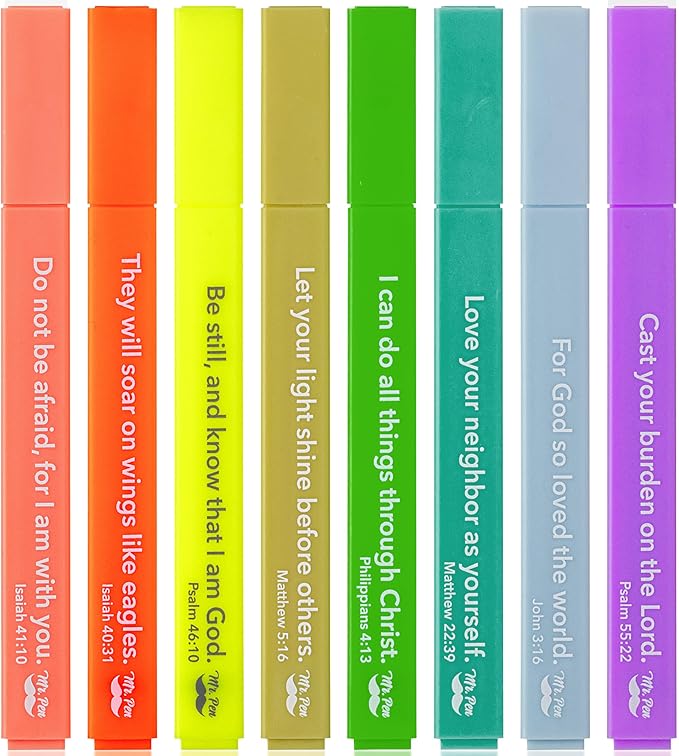 Mr. Pen- Bible Highlighters with Bible Verses, 8 Pack, Tropical Colors, Aesthetic Highlighters, Markers No Bleed Through