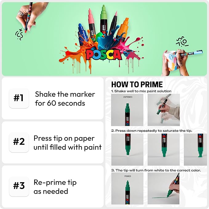 uni POSCA PC-5M Water-Based Paint Markers, Reversible Medium Tip (1.8-2.5mm), Assorted Colors, 16 Pack