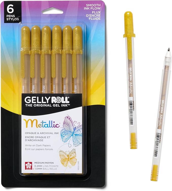 SAKURA Gelly Roll Metallic Gel Pens, 6 Piece Gold, 6 Pack