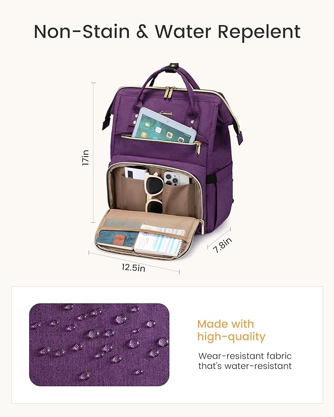 LOVEVOOK Laptop Backpack for Women with Giant Tumbler Holder Pocket,17 inch Waterproof Travel Backpack Purse Computer Laptop Bag,Professional Work College Nurse Teacher Backpack Daypack,Light Purple