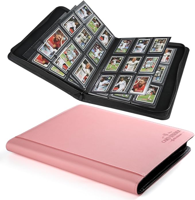 Toploader Binder,Toploader Hard Cases, 9-Pocket Pages Sleeves Hold up 288 Cards.Toploader Card Binder with Sleeves for “3×4” rigid，Card Holder(pink)