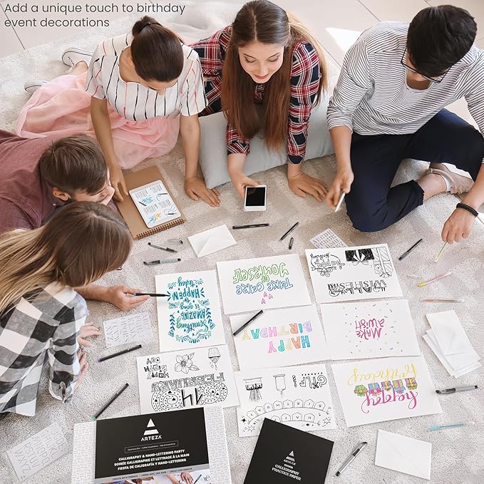 ARTEZA Calligraphy & Lettering Kit – Beginner Set with Alcohol Markers, Brush Pens, Paper & Tools for Hand Lettering, Drawing, and Adult Coloring