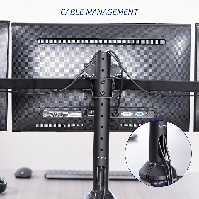 VIVO Triple Monitor 23 to 32 inch LED LCD Clamp-on Desk Mount, Heavy Duty Articulating VESA Computer Stand, Holds 3 Screens, Fully Adjustable for Home Office Workstation, Black, STAND-V103