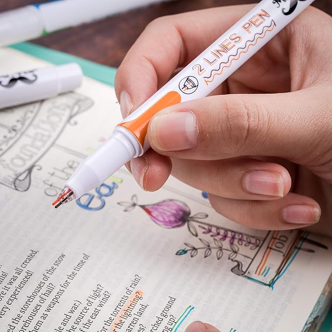 Mr. Pen- Double Line Pen, 6 Pack, Assorted Colors, Bible Journaling Pens, Outline Pen, 3-D Two Line Two Line Pens, Liner Pens for Drawing