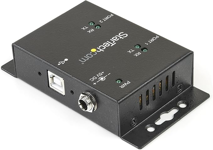 StarTech USB to Serial Adapter - 2 Port - Wall Mount - Din Rail Clips - Industrial - COM Port Retention - FTDI - DB9, TAA (ICUSB2322I)
