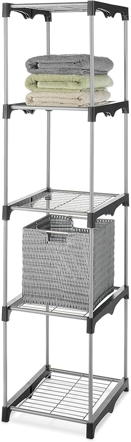 Whitmor 5 Tier Shelf Tower - Closet Storage Organizer,Silver