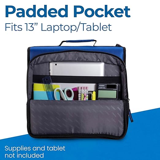 Case-it The Universal Zipper Binder - 2 Inch O-Rings - Padded Pocket Holds up to 13 Inch Laptop/Tablet - Multiple Pockets - 400 Page Capacity - with Shoulder Strap - Midnight Blue LT-007 (6 Pack)