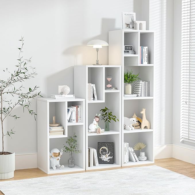 VECELO Small White Bookshelf, 3 Cube Shelf, Fits Tallest Hardcovers, Horizontal Available, Modern Storage Organzier for Small Spaces, Kids, White