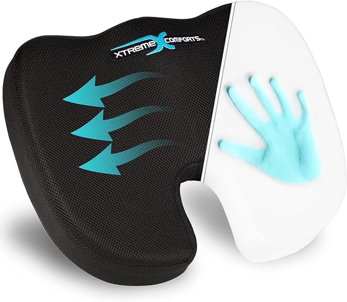 Xtreme Comforts Seat Cushion, Tailbone Relaxer - Coccyx Cushion for Tailbone Pain Desk, Wheelchair & Car Use - Back Support Pillow for Chair