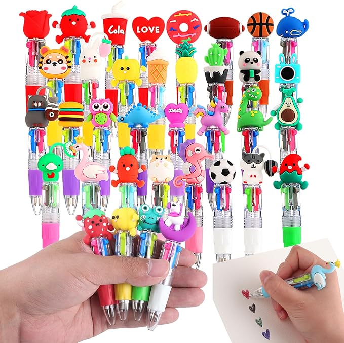 BESARME 32 Pcs Fun Pens, Multicolor Pens in One 4-in-1 Cute Pen Bulk Party Favors for Birthday Prizes Gifts for Kids Classroom