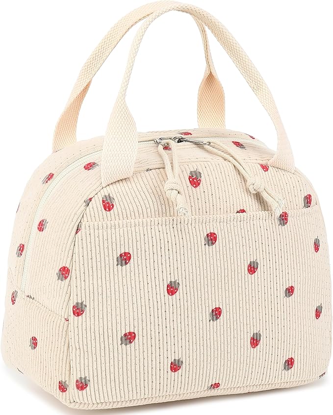 LEDAOU Lunch Box for Women Insulated Lunch Bag Corduroy Lunch Tote Bags Leakproof Cooler Lunchbox for Travel Work Picnic