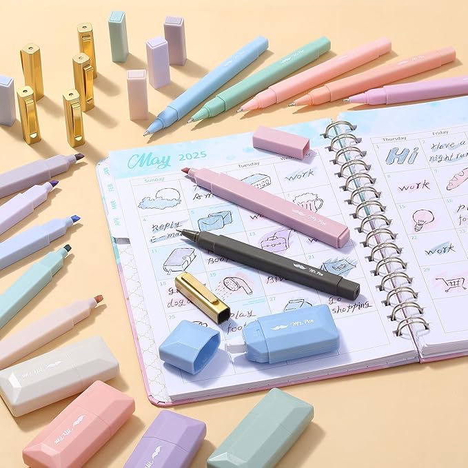 Mr. Pen- Aesthetic Highlighters and Pens, 17 Pack, Aesthetic Correction Tapes, Cute Highlighters Assorted Colors, Black Ink Bible Pens 1.0mm