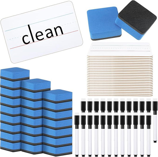 Colarr 24 Sets Mini White Boards 6"x 9" Dry Erase Boards Classroom Pack Includes Two Sided Small Whiteboards Markers, Lapboards Erasers for Teachers Students School