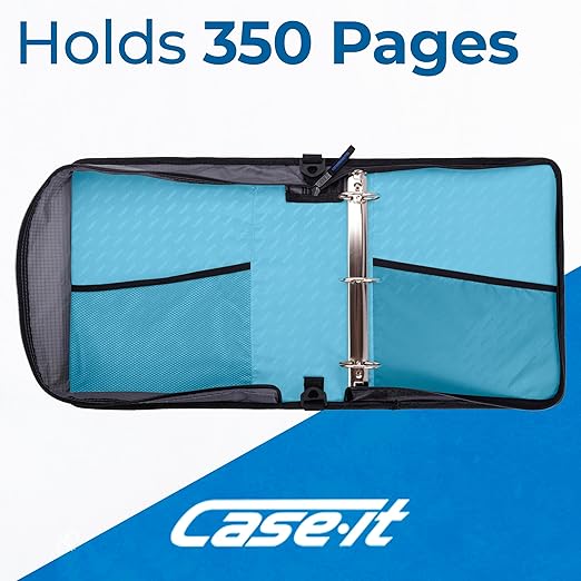 Case-it Universal Zipper Binder | 2-Inch O-Rings, 13-Inch Laptop/Tablet Padded Pocket, 400 Sheet Capacity, Multiple Storage Pockets & Shoulder Strap | School & Office Organizer | LT-007 Teal