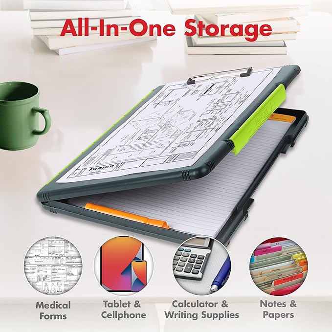 Dexas Legal Size XL Slimcase 2 Storage Clipboard, Gray with Green Clip, 15.5" x 10.5"