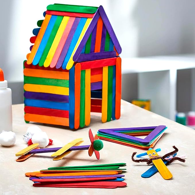 Darice 500 Colored Pcs Popsicle Sticks for Crafts, 6" Colorful Wooden Rainbow Craft Sticks - Classroom Supplies, STEM DIY Art, Ages 3+