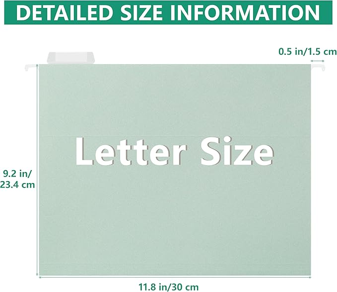 Letter Size Green Hanging File Folders,6 Reinforced Hanging Files in Assorted Colors,Designed for Home and Office Color Coded File Organization