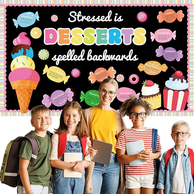 Inspirational Dessert Bulletin Board Classroom Decoration Spring Summer Motivational Bulletin Set Positive Affirmation Sweet Candy Treats Cutouts for School Chalkboard Wall Teacher Decor