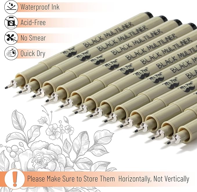Mr. Pen- 0.5mm Fine Point 12 Pack Black Ink Pens for Drawing & Sketching Bulk, Ideal for Bible Journaling