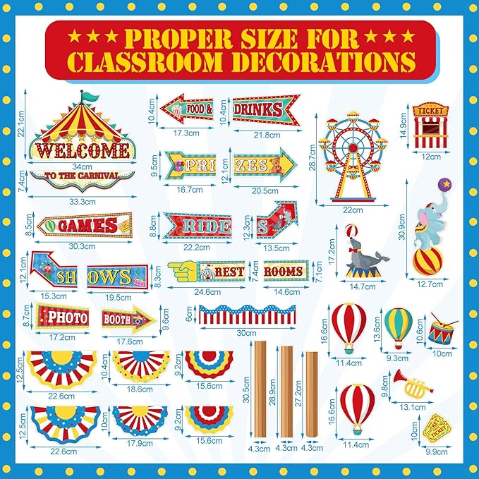 Epakh Circus Bulletin Board Set Welcome to The Carnival Classroom Decorations Carnival Circus Sign Post Paper Cutouts for Door Wall Decor Back to School Office Supplies