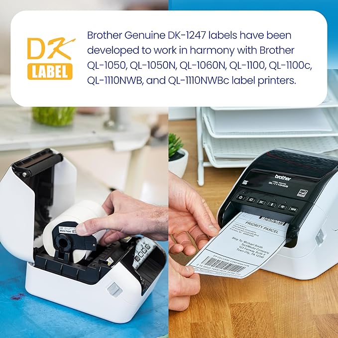 Brother Genuine DK-124712PK Die-Cut Large Shipping Labels, 4.07 in x 6.4 in (103 mm x 164 mm), White Paper Labels, 180 per Roll, 12 Rolls per Box, for use with Select Brother QL Label Printers