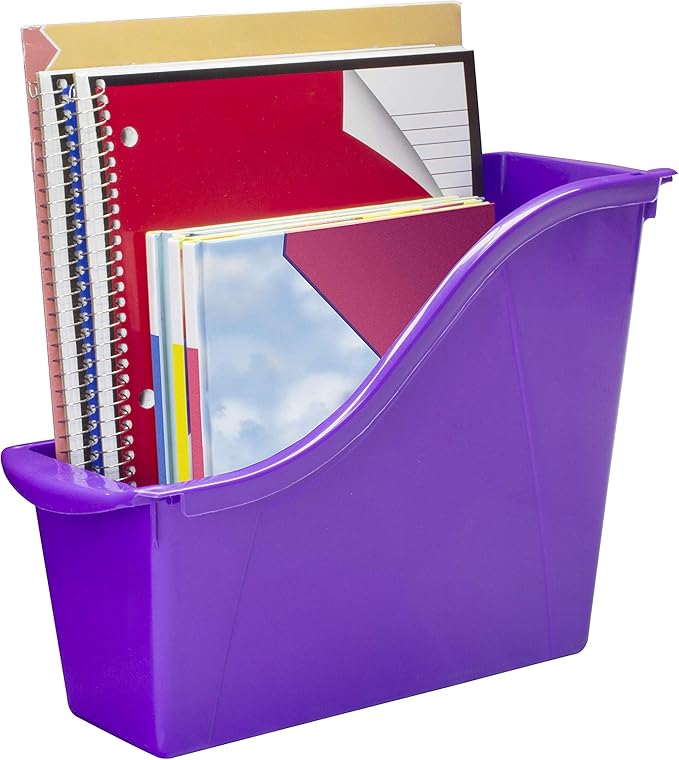 Storex Small Book Bin – Interlocking Plastic Organizer for Home, Office and Classroom, Purple, 6-Pack (71110U06C)