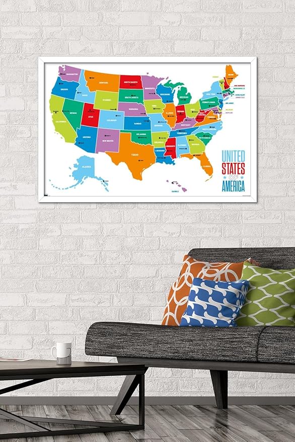 Trends International Map - United States Of America 2022 Wall Poster, 22.375" x 34", White Framed Version