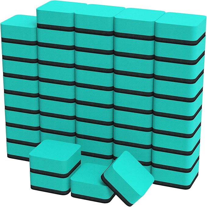 MaxGear Dry Erase Erasers, 48 Pack Magnetic Whiteboard Erasers for Classroom, Mini Whiteboard Cleaning Pads Bulk, Chalkboard Wiper Teacher Supplies for School, Office, Home, Green, 2 x 2 x 0.6 Inch