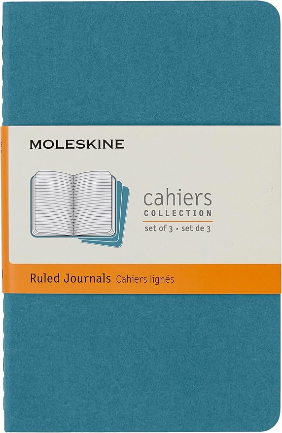 Moleskine Cahier Journal, Soft Cover, Pocket (3.5" x 5.5") Ruled/Lined, Brisk Blue, 64 Pages (Set of 3)