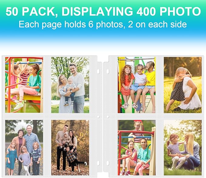 50 Pack 3.5 x 5 Photo Sleeves for 3 Ring Binder(400 Pictures), Heavy-Duty Archival Photo Page Protectors, Clear Picture Album Refill Pages Holds, Acid-Free