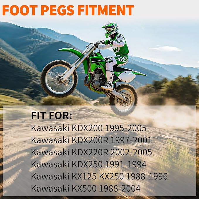 Nilight Motorcycle Foot Pegs Dirt Bike Footpegs Fit for Kawasaki KDX200 1995-2005 KDX200R 1997-2001 KDX220R 2002-2005 KDX250 1991-1994 KX125 KX250 KX500 Heavy Duty CNC Foot Rests Pegs Pedal, Black