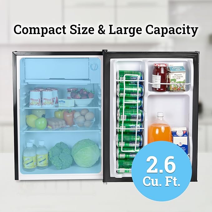 Igloo 2.6 Cu.Ft. Compact Refrigerator with Freezer, 2 Shelfs, Perfect for Homes, Offices, Dorms, Platinum