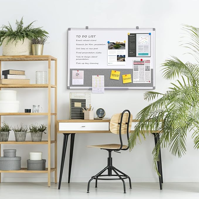 S SWANCROWN Magnetic White Board and Bulletin Cork Board Combination,24 x 18 Inch Dry Erase Board Bulletin Combo Board, Hanging Wall Mounted Message Board Corkboard for Home, School, Office