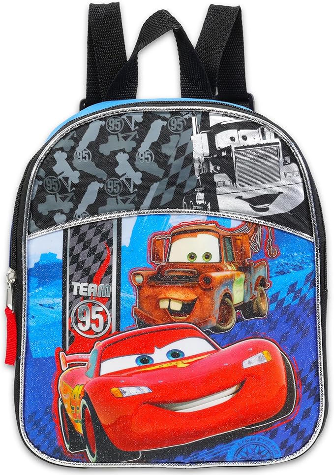 Disney Cars Mini Backpack with Lunch Box Set - Bundle with 11” Small Lightning McQueen Backpack, Lunch Bag, Stickers, More | Disney Cars Lunch Bag Set