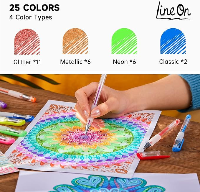 Gel Pens, 50 Pack Gel Pen Set 25 Colored Gel Pen with 25 Refills for Adults Coloring Books Drawing Doodling Crafts Scrapbooking Bullet Journaling