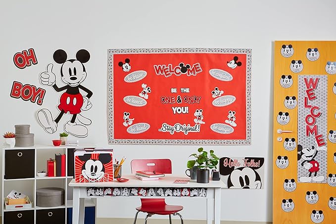 Eureka Disney Retro Mickey Mouse Poses Decorative Classroom and Bulletin Board Trim for Teachers, 2.25" Wide, 12 Strips for 37 Total Feet