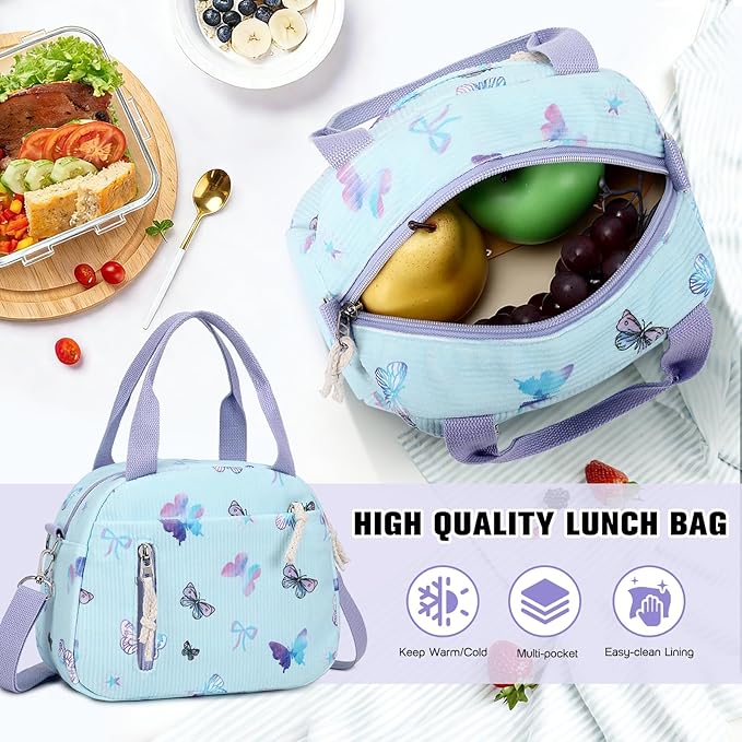 Bevalsa Backpack for Gilrs, 3PCS Corduroy Kids Backpack Set with Lunch Box & Pencil Pouch, Bookbag Daypack Laptop Bag for Women Teens Elementary Middle High School