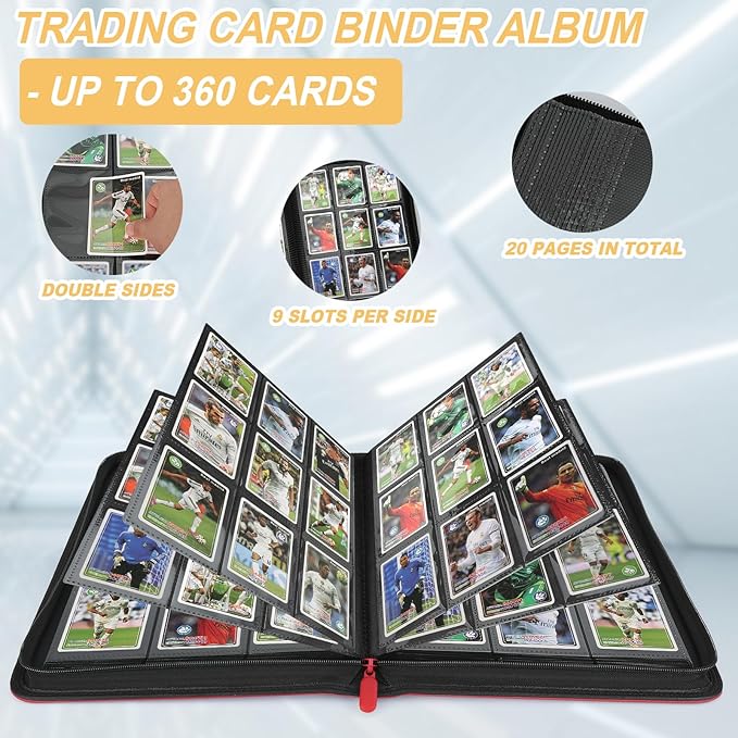 Trading Card Binder 9 Pocket, GERMUN PU Cover Card Binder for 360 Cards, Premium Trading Card Holder Folders, Double Sided Pocket Card Album for MTG, TCG (RED)