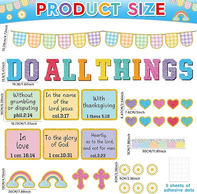 Easter Christian Bulletin Board Decorations Jesus DO All Thing Classroom Bulletin Board Set Religious Motivational Paper Cutouts for Pastel Bible Classroom School Office Home Wall Party Decor Supplies