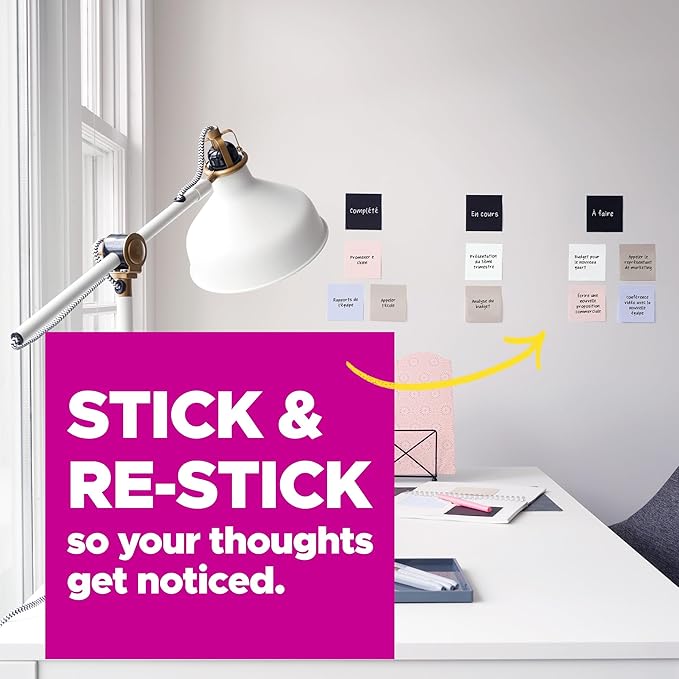 Post-it Super Sticky Notes, 4 Lined Sticky Note Pads, 4 x 4 in., School Supplies, Office Products, Sticky Notes for Vertical Surfaces, Monitors, Walls and Windows, Simply Serene Collection