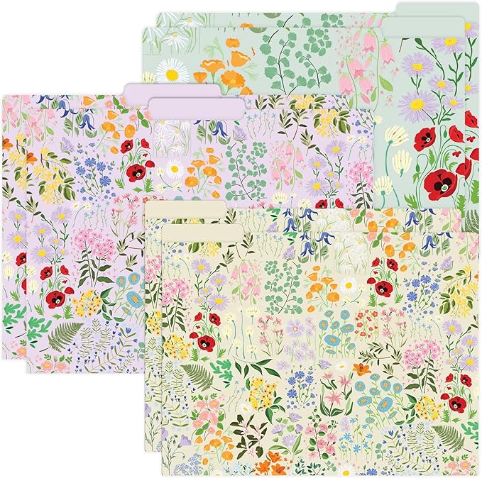 bloom daily planners Decorative File Folders - Set of Six Letter Size (8.5” x 11”) Organizers, 1/3 Cut Tabs - Assorted Floral Designs - Garden Party