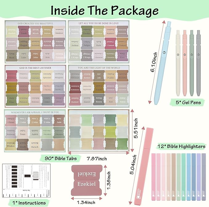 Bible Journaling Kit, 12 Pastel No Bleed Highlighters and 5 Black Pens & Laminated Tabs, Bible Study Supplies essentials, Christian Gifts for Women