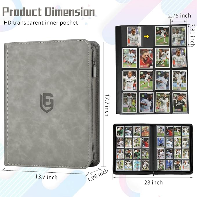 1024 Pocket Card Binder,16 Pocket Trading Card Binder，Side Loading Collectible Card Albums for MTG, for TCG Football, Sports, Game Cards Grey