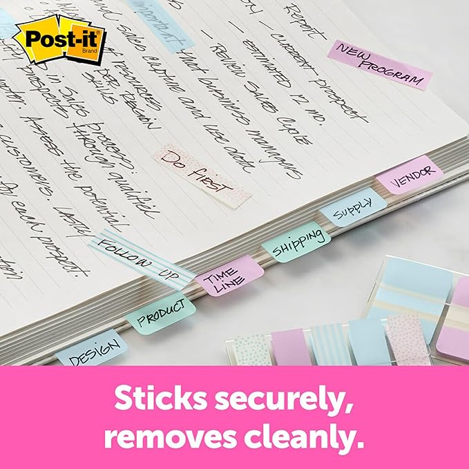 Post-it Pattern Flags, 100/On-the-Go Dispenser, .47 in, Gradient Pattern Collection (684-GRDNT)