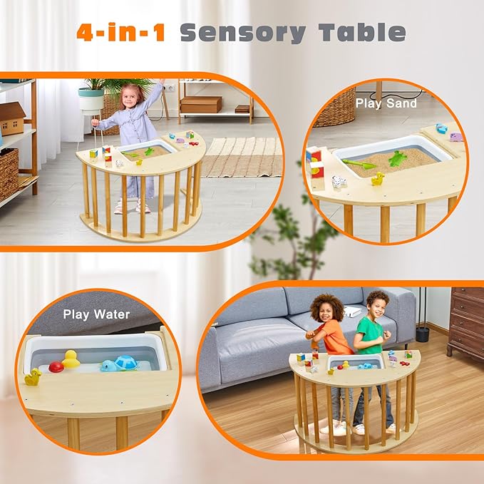 GOME Activity Sensory Arch Table for Toddlers,Kids Table with Toys Storage Bin and Black/White Board for Study and Play Gifts for Children