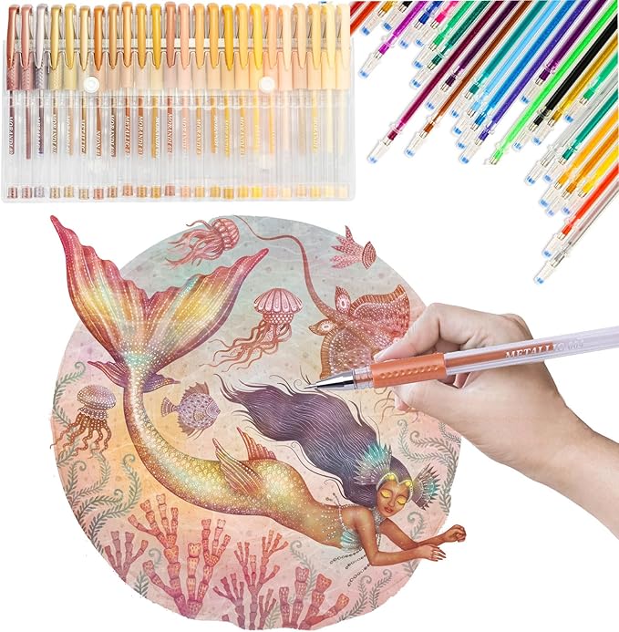 48 Pack Skin Tone Gel Pens, 24 Colored Gel Pen with 24 Refills,40% More Ink Write Smooth for Kids Adults Coloring Books Drawing Doodling Scrapbooks Bullet Journaling